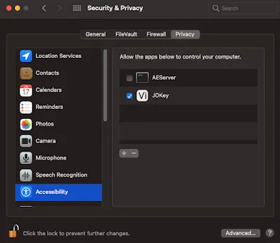 Add JOKey to Accessibility list