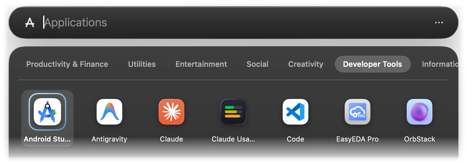 The Developer Tools tab selected, showing only developer apps