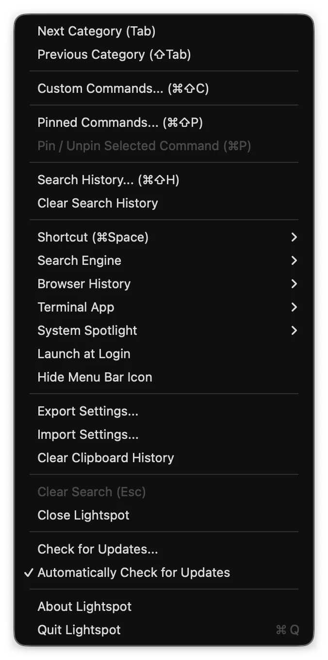 The menu behind the ⋯ button in the search field