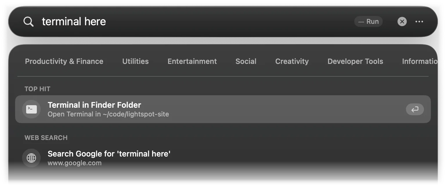 Terminal in Finder Folder: Open Terminal in ~/code/lightspot-site